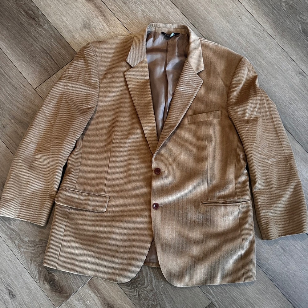 Jos. A. Bank Mens Tan Corduroy Wool Silk Blazer Sport Coat 48R